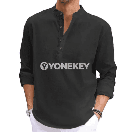 Erkekler üçin ýeňil pagta köýnek, gündelik Henley stilinde