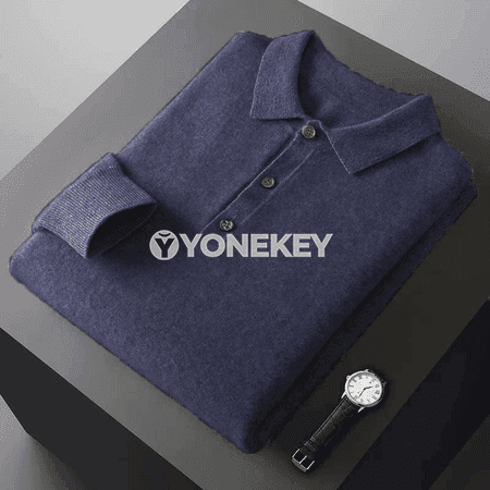 Erkekler üçin polo görnüşli ýyly sviter, boýunly, düwmeli