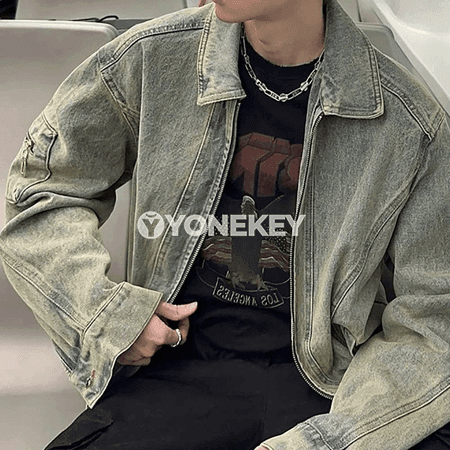 Erkekler üçin vintage denim jaket, ýaz güýz ýeňil kurtka