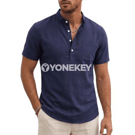 Erkekler üçin ýeňil Henley futbolka, gysga ýeňli, tomusky