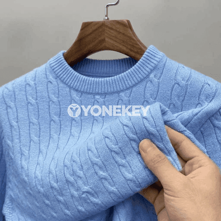 Erkekler üçin ýyly dokalan switer, gündelik crew neck ýeňli örme model