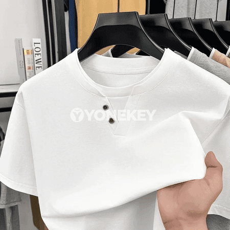 Erkekler üçin iki düwmeli Henley köýnek, ýeňil we amatly