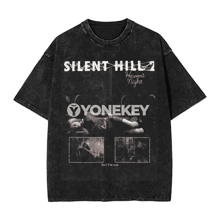 Washed Horror Silent Hill uniseks grafiki futbolka, rahat stil