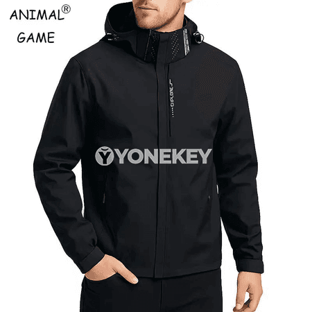 Suw geçirmeýän ýeňil erkek plýaşka jaket, kapýuşonly