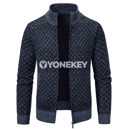 Erkekler üçin ýyly knitted kardigan, zipli, güýz-gyş modeli