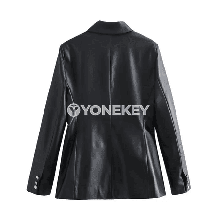 Zenanlar üçin goşa düwmeli uzyn ýeňli blazer paltosy