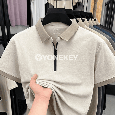 Erkekler üçin tomusky zipli polo köýnek, dem alýan ýeňil model