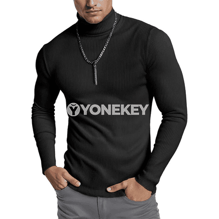 Erkekler üçin zolakly ýokary boýunly ýyly switer, slim fit
