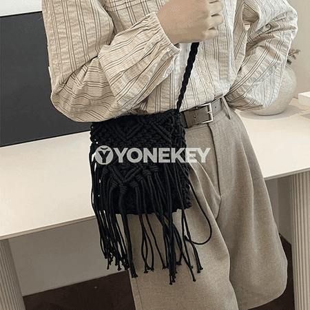 Aýallar üçin dokalan egin sumkasy, saçakly boho crossbody