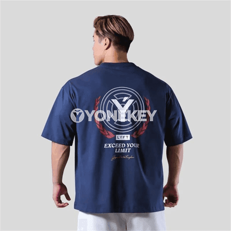 Erkekler üçin 100% pagta sport futbolka, giň kesimli, gysga ýeňli