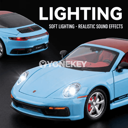 Porsche 911 Targa 4S 1:32 metal awtoulag modeli, sesli we yşykly