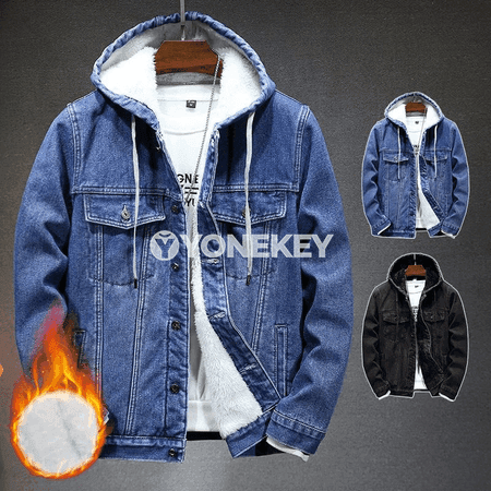 Kapýuly erkek denim penjek, gyş üçin ýyly we amatly