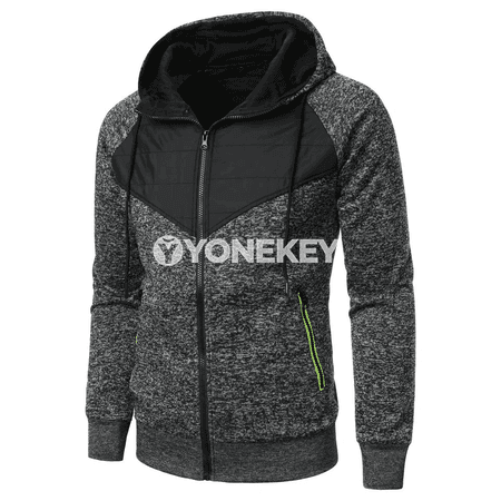 Erkekler üçin güýz-gyş fermuarly kapüşonly patchwork hudisi