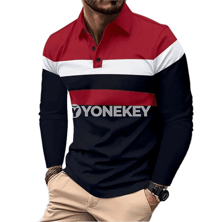 Erkekler üçin uzyn ýeňli polo köýnek, dem alýan düwmejikli model