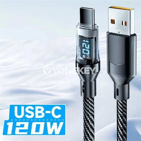 NNBILI 6A USB-A to Type-C LED displeýli çalt zarýad kabeli, 120W