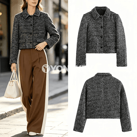Zenanlar üçin ýyladyly, bezegli düwmejikli uzyn ýeňli blazer