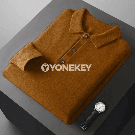 Erkekler üçin polo görnüşli ýyly sviter, boýunly, düwmeli