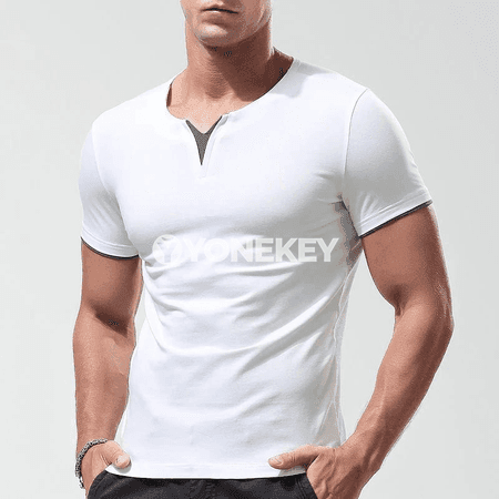 Erkekler üçin gysga ýeňli, slim fit, gündelik futbolka