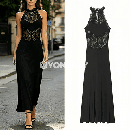 Zenanlar üçin ýeňsiz, dantelli slim fit ýazlyk oturylyşyk köýnegi
