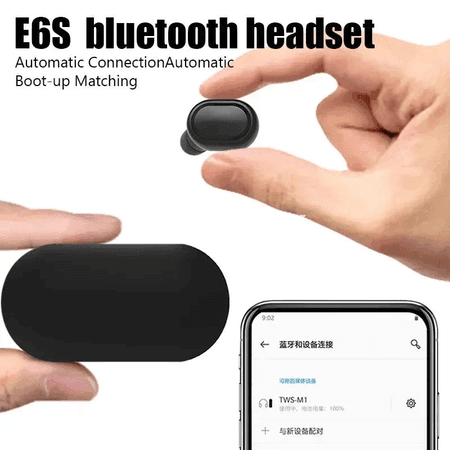 E6S TWS Simsiz Bluetooth Gulaklyklar, Mikrofonly, Ak/Gara