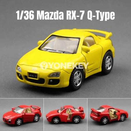Mazda RX-7 metal modeli, çekilme aýratynlykly, çagalar üçin kolleksiýa oýnawaç