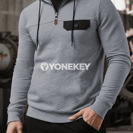 Erkekler üçin jadwarly zipli hudili köýnek, gündelik stil