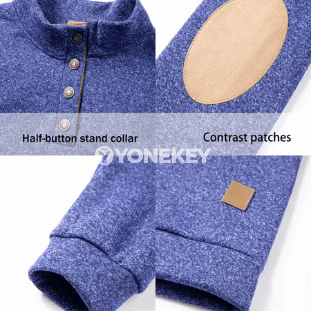 Erkekler üçin vintage Henley zipli ýyly köýnek, tizlikli ýeňlikli