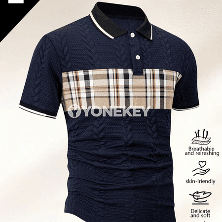 Erkekler üçin dem alýan polo futbolka, jakard dokma, ýeňil we sypaýy stil