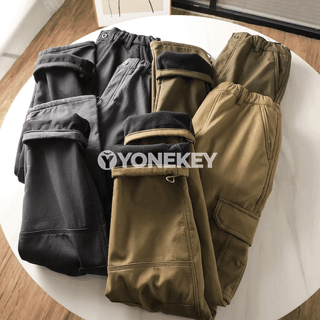 Erkekler üçin ýyly fleece cargo balaklar, köp jübüli