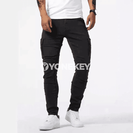 Erkekler üçin streç denim jinsiler, ýuwulan gaty reňkli gündelik balaklar