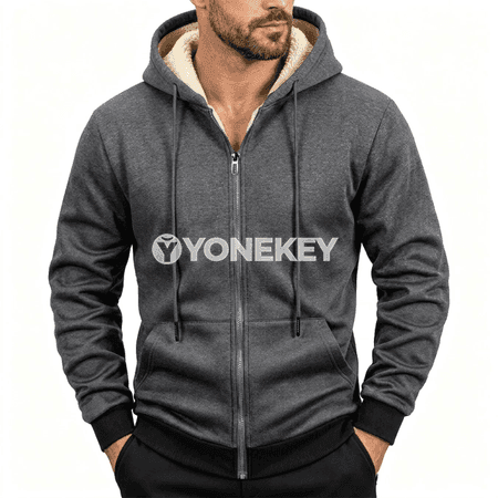 Erkekler üçin ýyly kapüşonly zipli hudy, içi ýüňli amatly model