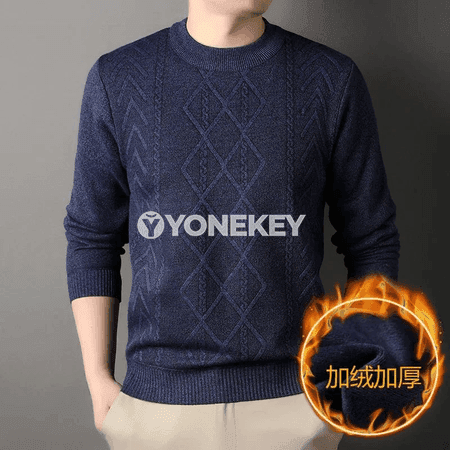 Erkekler üçin geometrik dokaly ýyly ýokarky köýnek, tegelek boýun
