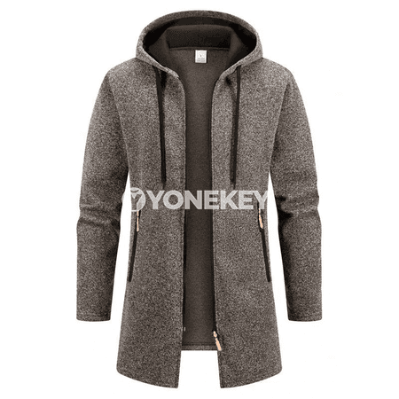 Erkekler üçin ýyly kapýuşonli zipli sport äyin, gyşlyk fleece