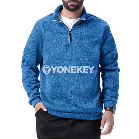Erkekler üçin zipli ýeňil sweatshirt, bir reňkli, dik ýaka