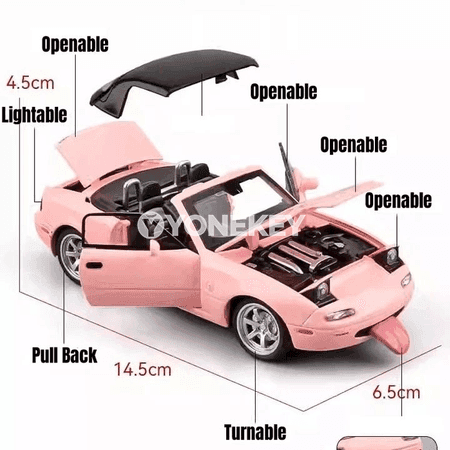 Mazda MX-5 1:32 metal mini awtoulag modeli, sesli, yşykly