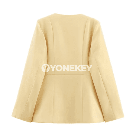 Zenanlar üçin ýazky slim blazer jaket, sary reňkde