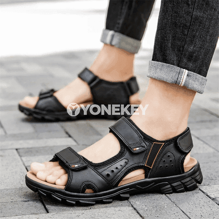 Erkekler üçin hakyky deriden ýaz sandal we plýaž köwüşleri