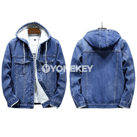 Kapýuly erkek denim penjek, gyş üçin ýyly we amatly