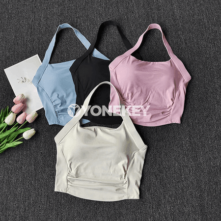 Aýallar üçin arka açyk sport bra, yoga we fitnes üçin