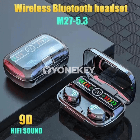 M27 TWS Bluetooth simsiz sport nauşnikleri, mikrofonly