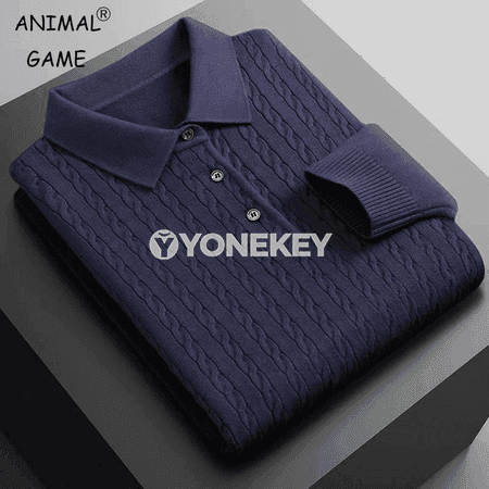 Erkekler üçin ýyly triko polo switer, düwmejikli boýunly