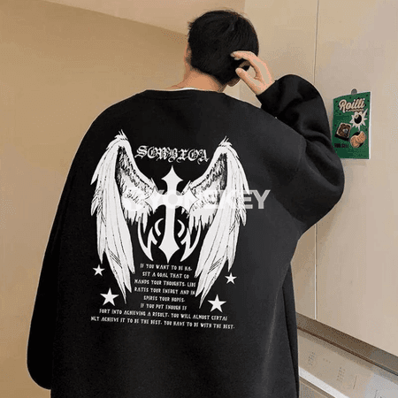 Erkekleriň giň kesimli uzyn ýeňli sweatshirti, ýelek şekilli çaply, M-8XL