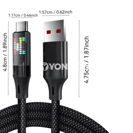NNBILI 120W USB-A/Type-C çalt zarýad kabeli, LED displeýli, 6A