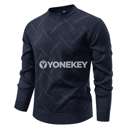 Erkekler üçin ýyly trikotaž switer, boş kesim, ýokary ýaka