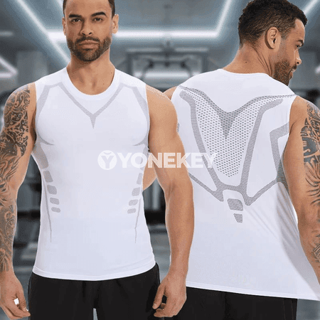 Erkekler üçin ýeňil sport ýeleksiz maýka, çalt gurýan tank-top