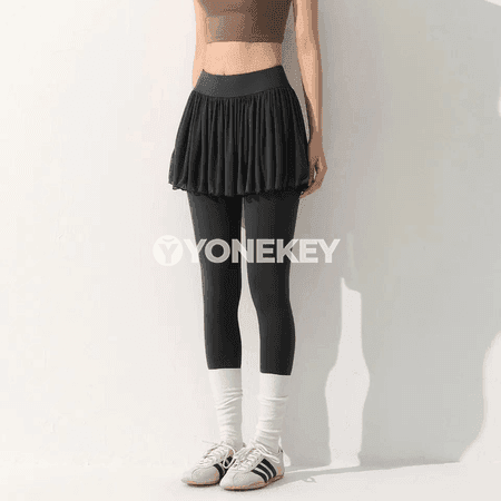 Zenanlar üçin ýokary belli yoga leggins, mesh sport etekli, şekillendiriji