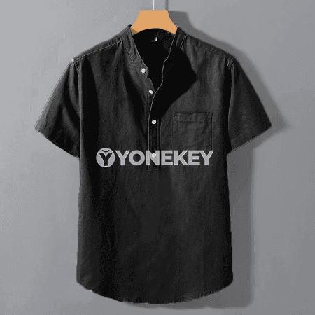 Erkekler üçin ýazky pagta köýnegi, gysga ýeňli, jübili model