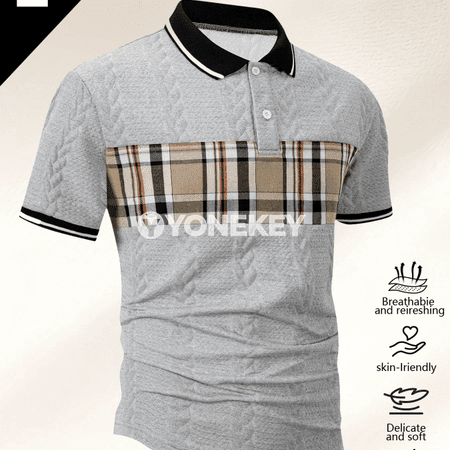 Erkekler üçin dem alýan polo futbolka, jakard dokma, ýeňil we sypaýy stil