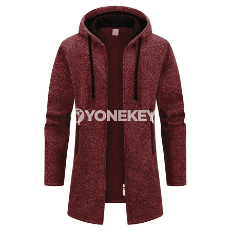 Erkekler üçin ýyly kapýuşonli zipli sport äyin, gyşlyk fleece