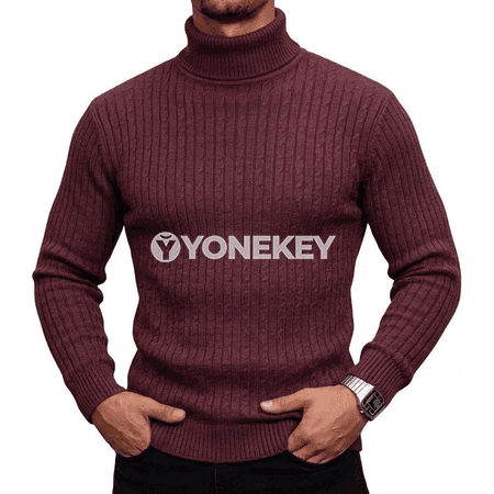 Erkekler üçin balakly boýunly ýyly örülen switer